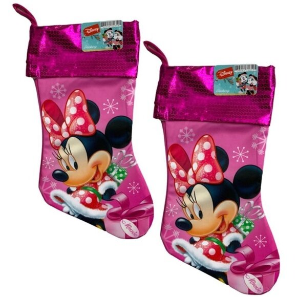 Disney Minnie Mouse Christmas Stocking Set of 2 Large 17 inch Holiday Stockings - Picture 12 of 12